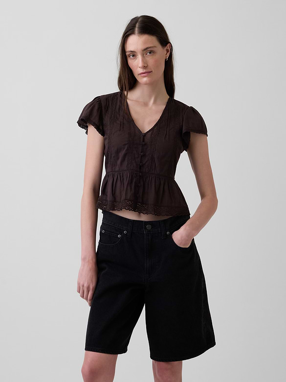 Lace Voile Peplum Crop Top