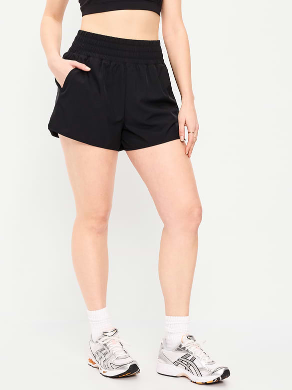 Short de course froissé à taille très haute, entrejambe de 7,5 cm