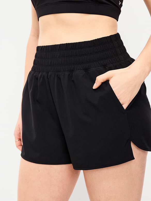 Short de course froissé à taille très haute, entrejambe de 7,5 cm