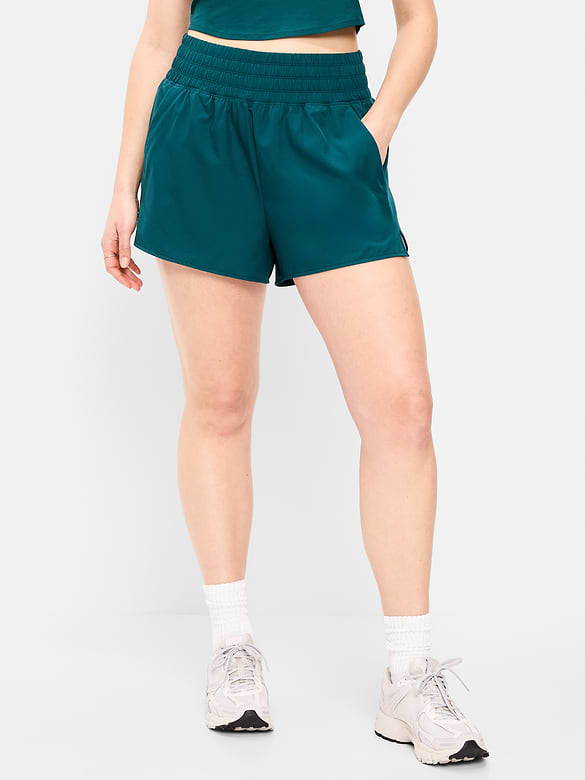 Short de course froissé à taille très haute, entrejambe de 7,5 cm
