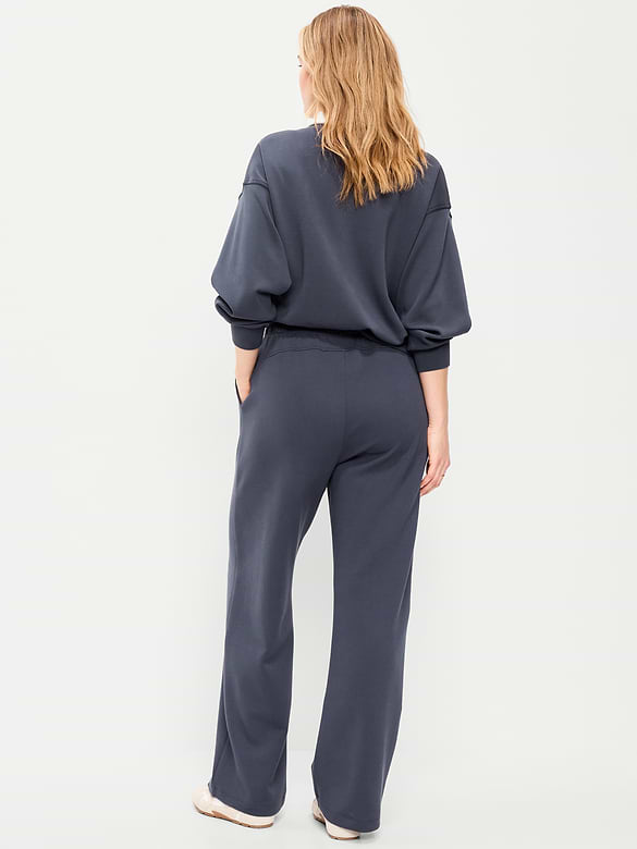 Mid-Rise Dynamic Fleece Textured Wide-Leg Sweatpants