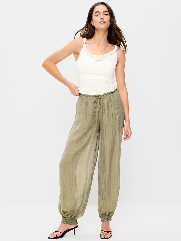 High-Waisted Sheer Chiffon Harem Pants
