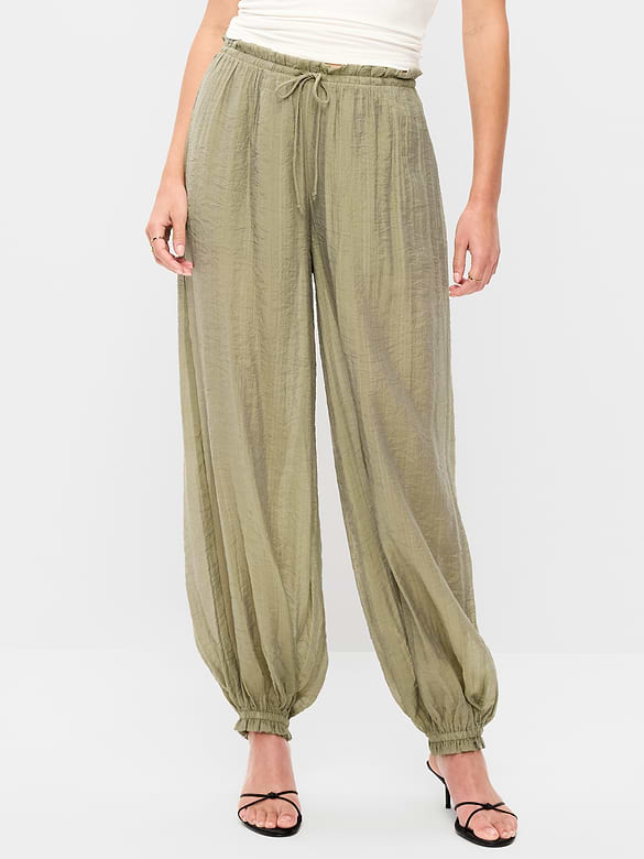 High-Waisted Sheer Chiffon Harem Pants
