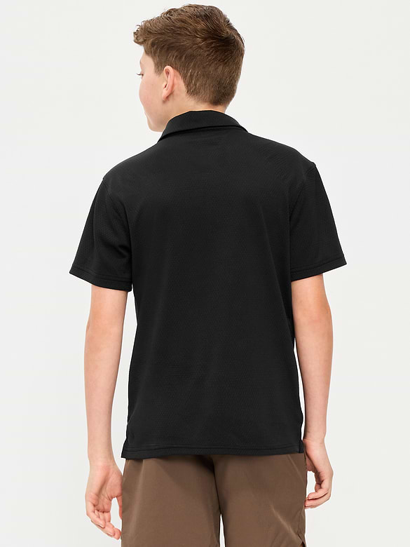Short-Sleeve Textured Mesh Polo Shirt for Boys