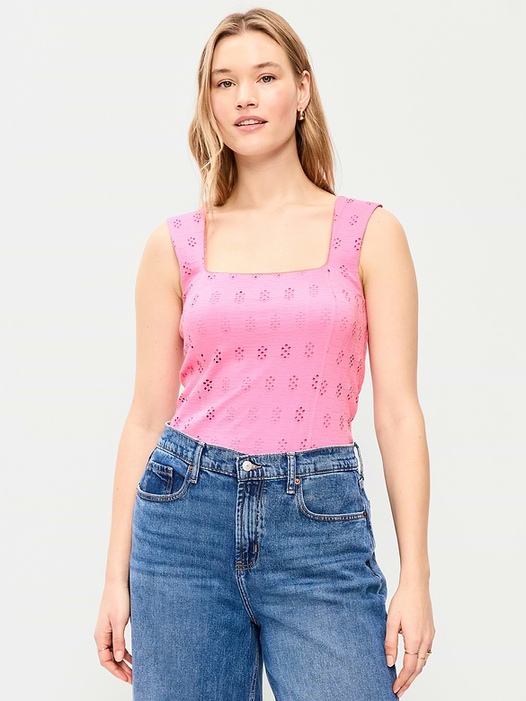Seamed-Bodice Eyelet Tank Top