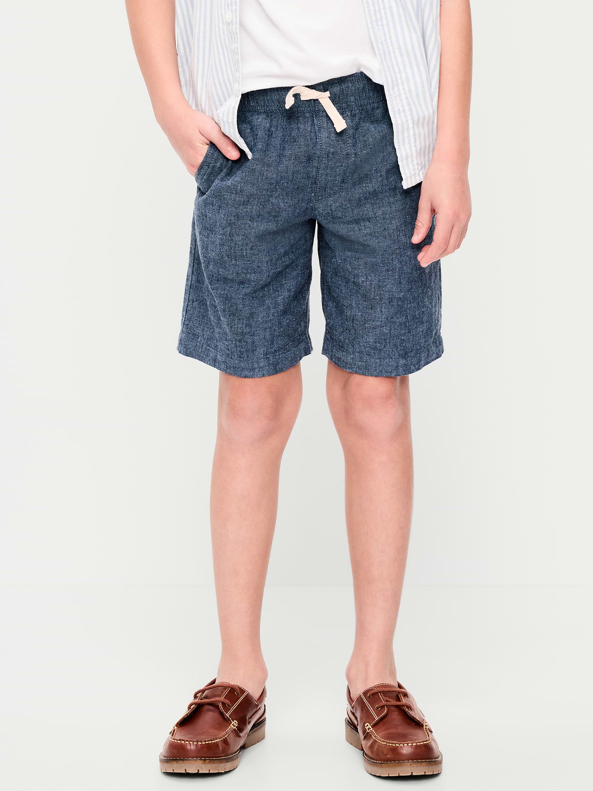 Knee Length Linen-Blend Dock Shorts for Boys
