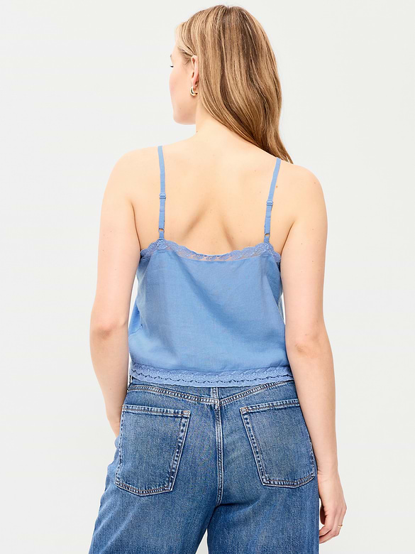 Lace-Trim Linen-Blend Cami Tank Top