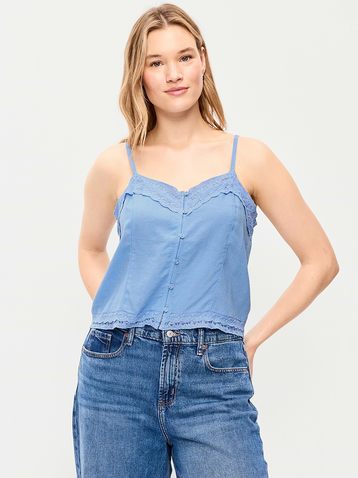 Image number 5 showing, Lace-Trim Linen-Blend Cami Tank Top