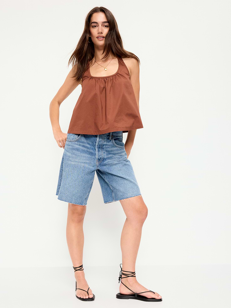 Image number 7 showing, Mid-Rise Baggy Jean Cut-Off Shorts -- 9-inch inseam