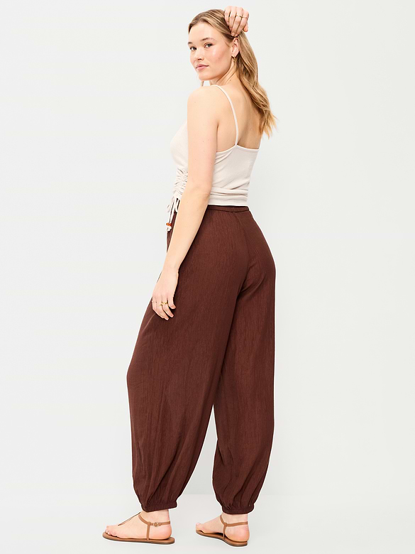 High-Waisted Sheer Crinkle Crepe Harem Pants