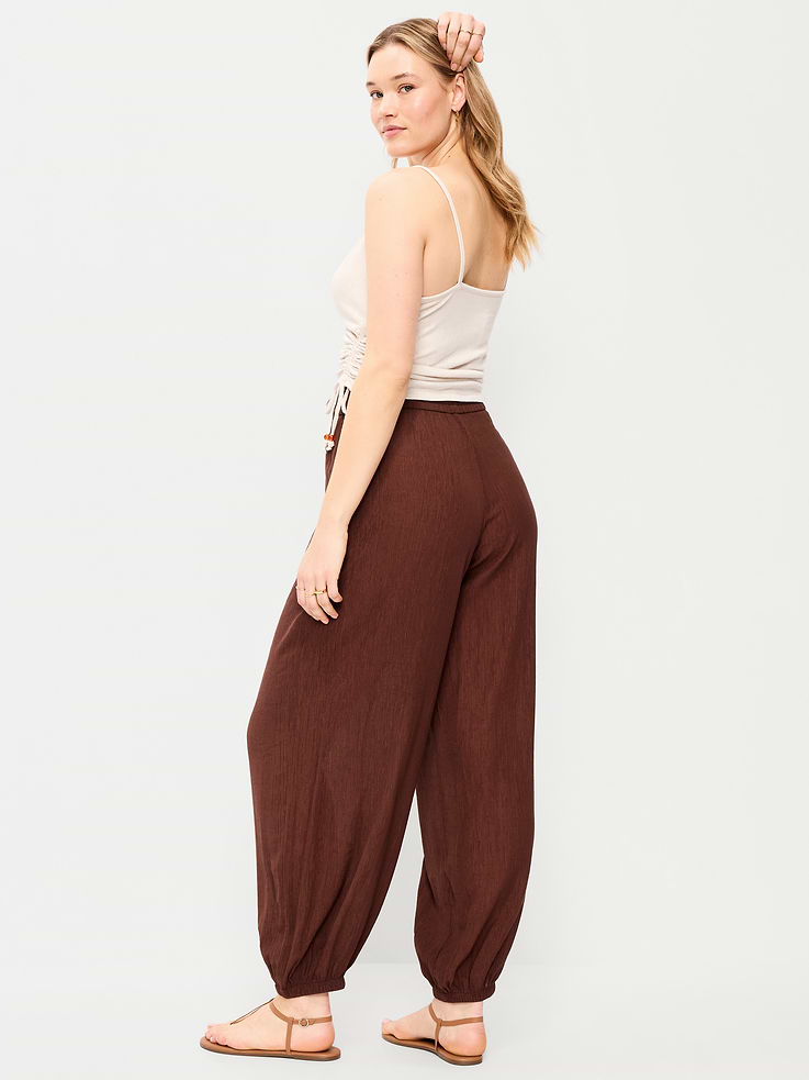 Image number 7 showing, High-Waisted Sheer Crinkle Crepe Harem Pants
