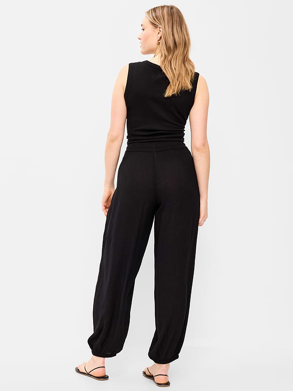 High-Waisted Sheer Crinkle Crepe Harem Pants
