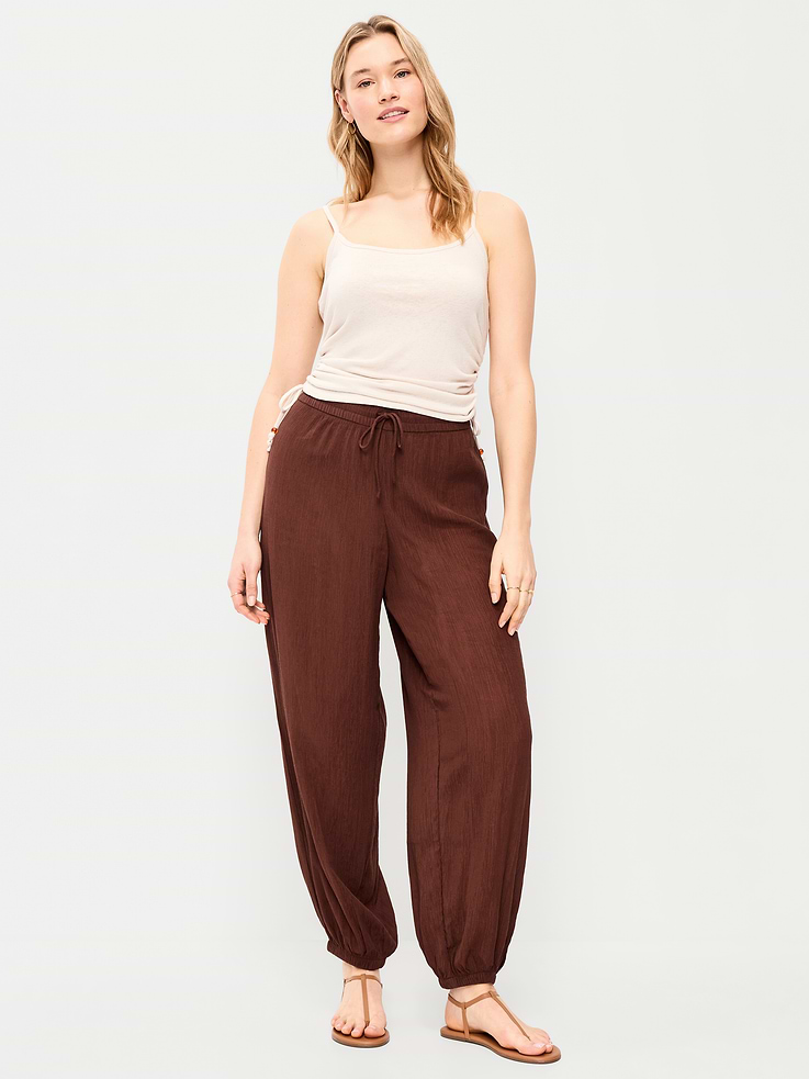 Image number 6 showing, High-Waisted Sheer Crinkle Crepe Harem Pants