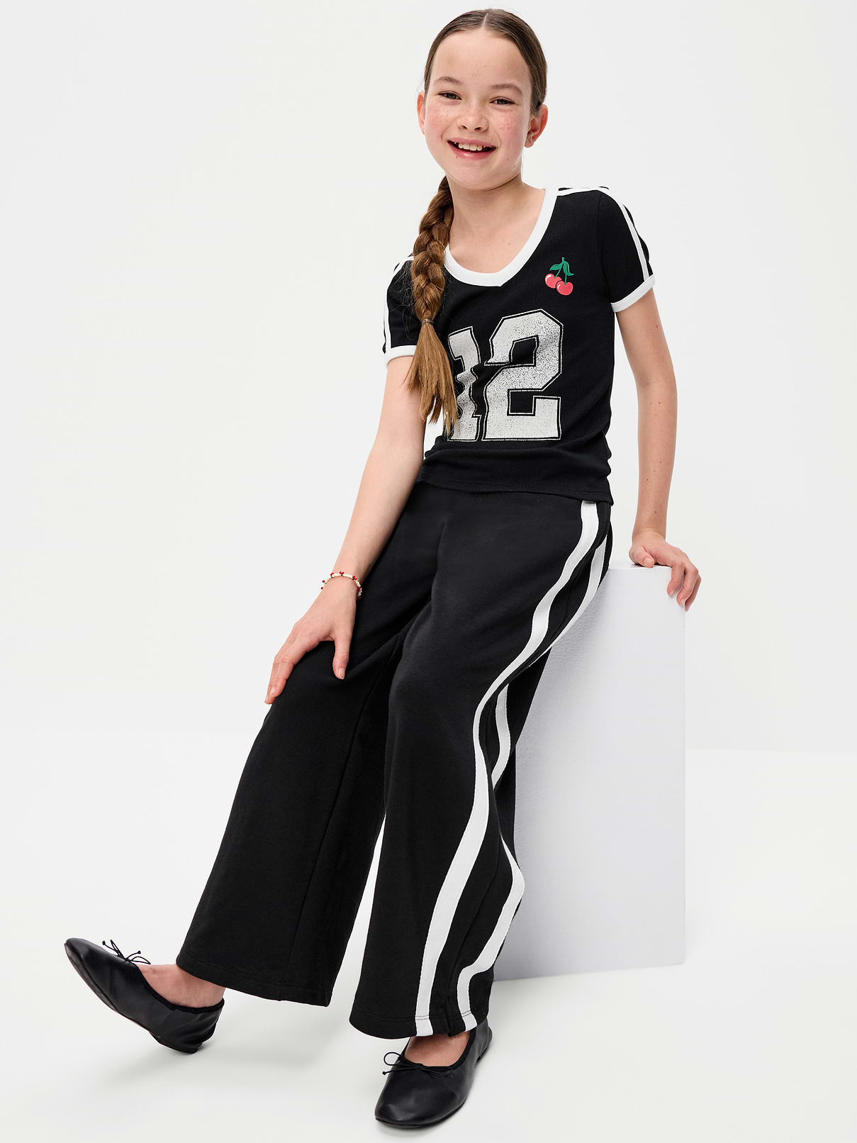 Image number 3 showing, Baggy French-Terry Straight-Leg Retro Sweatpants for Girls
