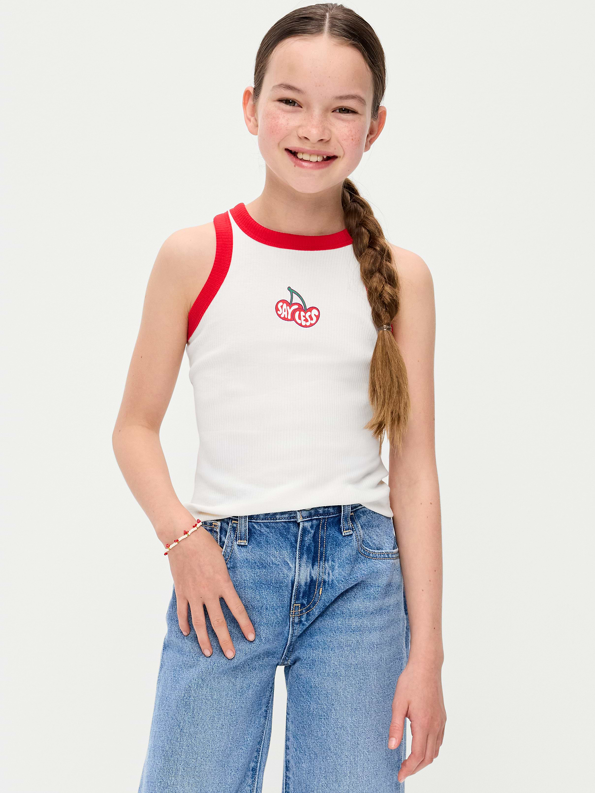 Fitted Ribbed Graphic Tank Top for Girls