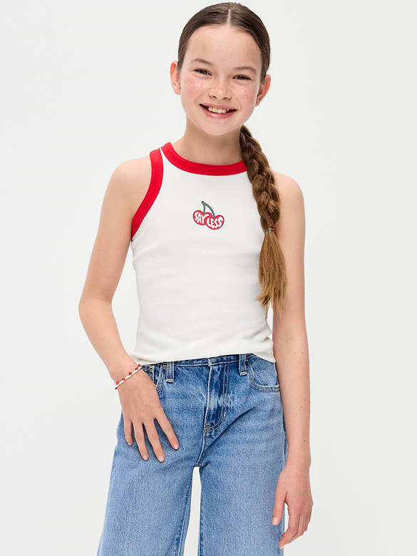 Fitted Ribbed Graphic Tank Top for Girls