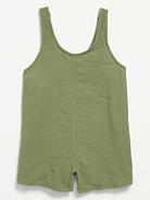 Image number 2 showing, Sleeveless Tie-Strap Double-Weave Romper for Girls