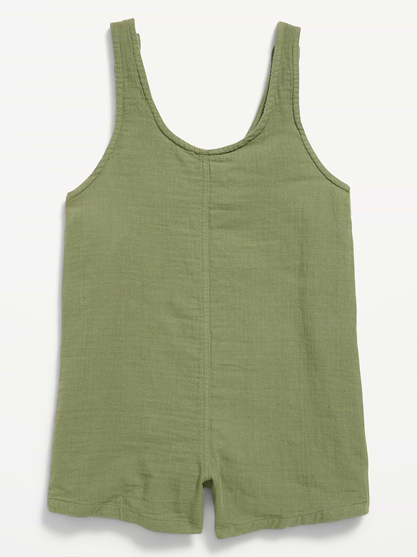 Sleeveless Tie-Strap Double-Weave Romper for Girls