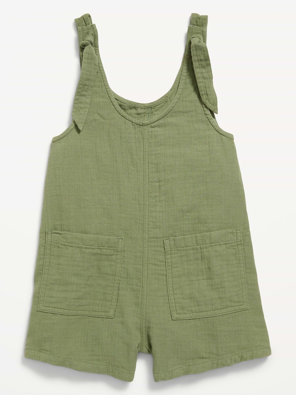 Image number 1 showing, Sleeveless Tie-Strap Double-Weave Romper for Girls