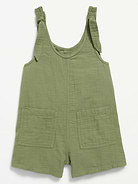 Image number 1 showing, Sleeveless Tie-Strap Double-Weave Romper for Girls