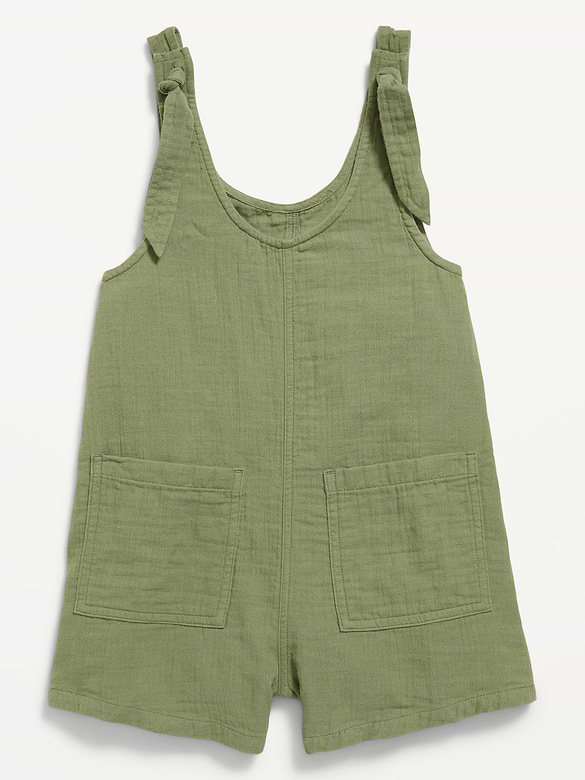 Sleeveless Tie-Strap Double-Weave Romper for Girls
