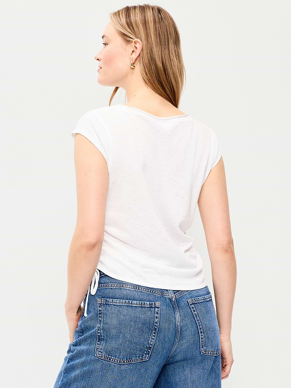 Cap-Sleeve Shirred Side Top