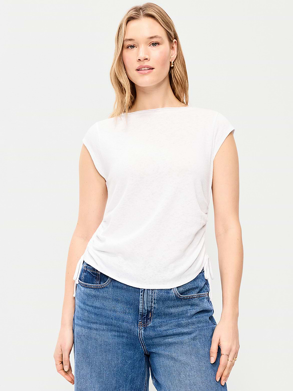 Cap-Sleeve Shirred Side Top