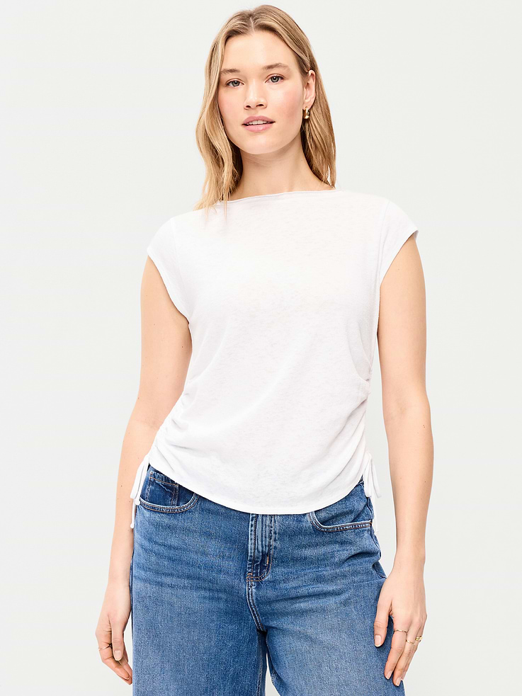 Image number 6 showing, Cap-Sleeve Shirred Side Top