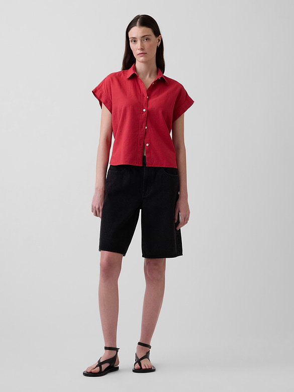 Linen-Blend Oversized Shirt