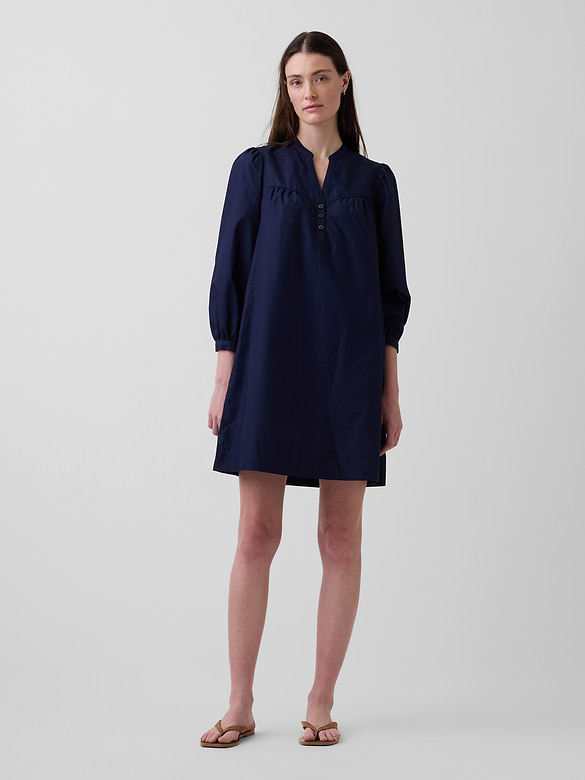 Poplin Henley Mini Dress