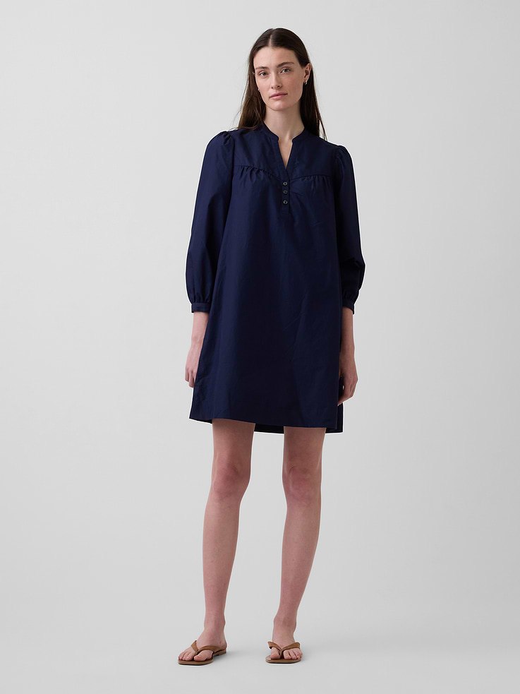 Image number 1 showing, Poplin Henley Mini Dress