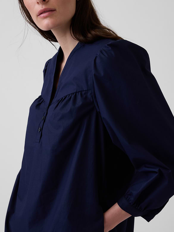Poplin Henley Mini Dress