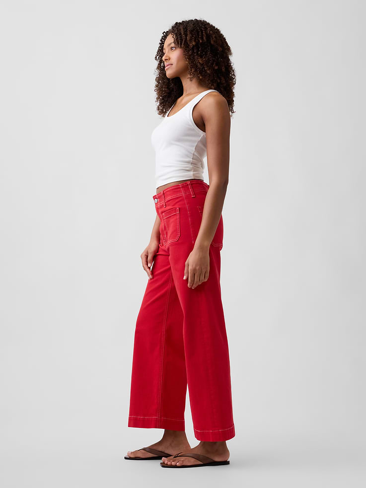 Image 3 of 5, High Rise Wide-Leg Crop Jeans