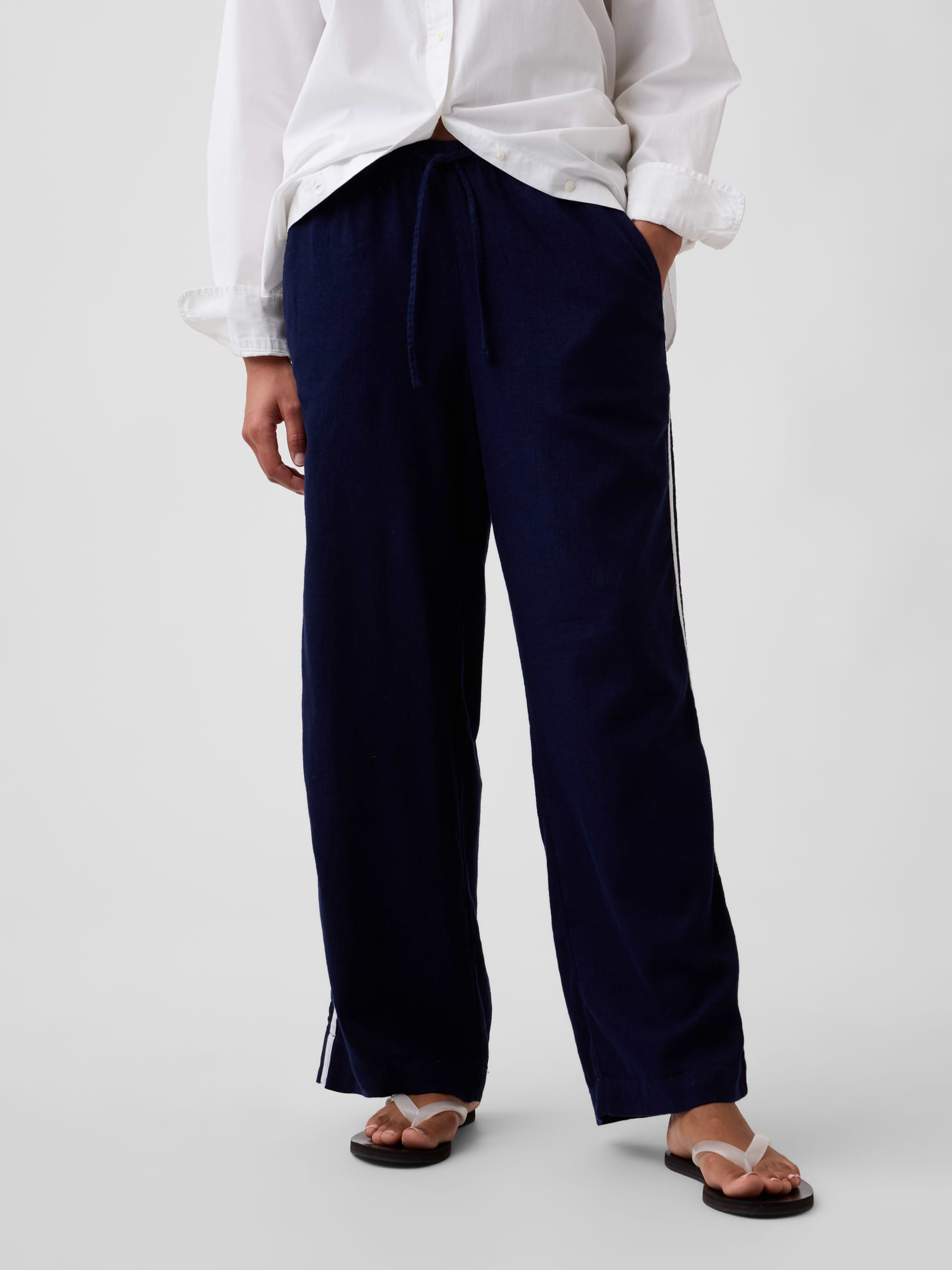 Linen-Blend Stripe Wide-Leg Pants | Gap Factory