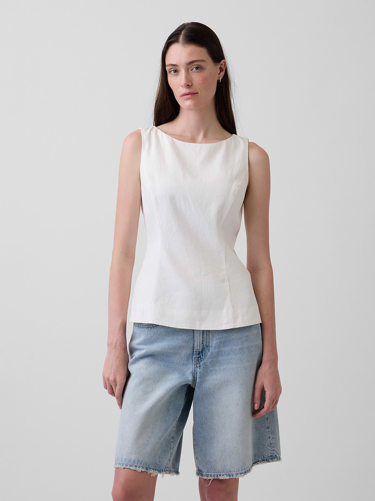 Image number 1 showing, Linen-Blend Boatneck Top