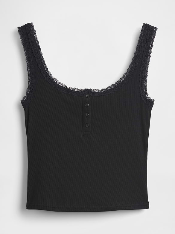 Mini Rib Lace Henley PJ Tank Top