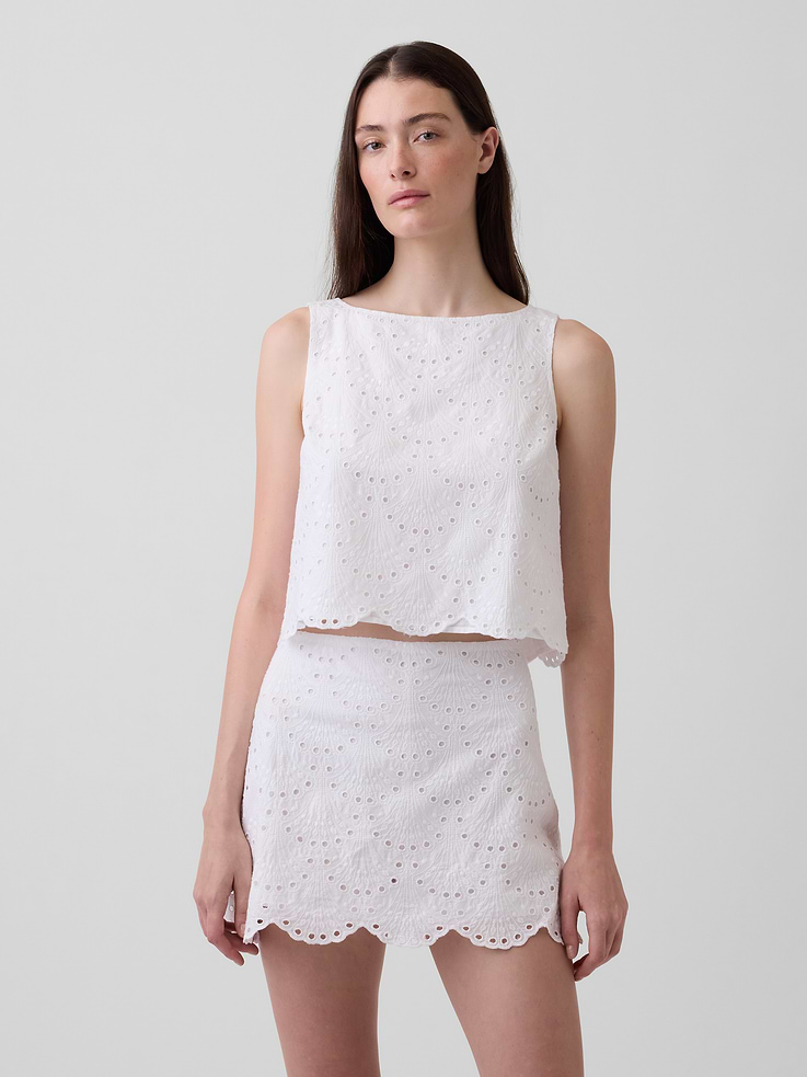 Image number 1 showing, Eyelet Crop Shell Tank Top