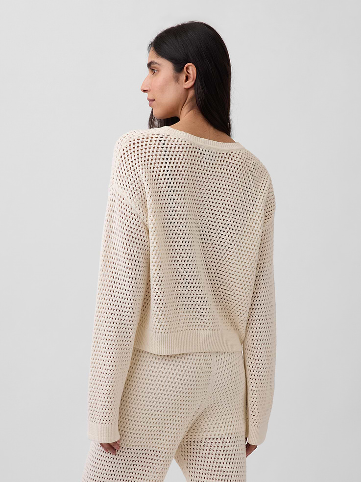 Image number 3 showing, 100% Cotton Crochet Relaxed Sweater