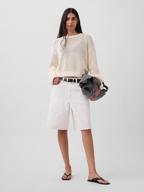 100% Cotton Crochet Relaxed Sweater