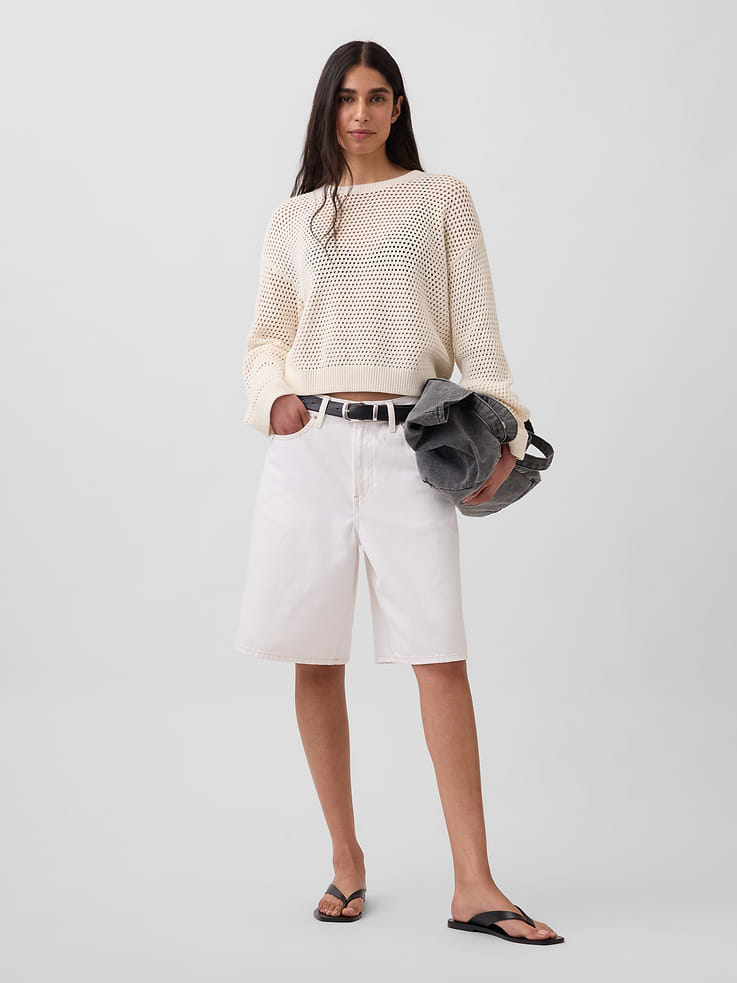Image number 2 showing, 100% Cotton Crochet Relaxed Sweater