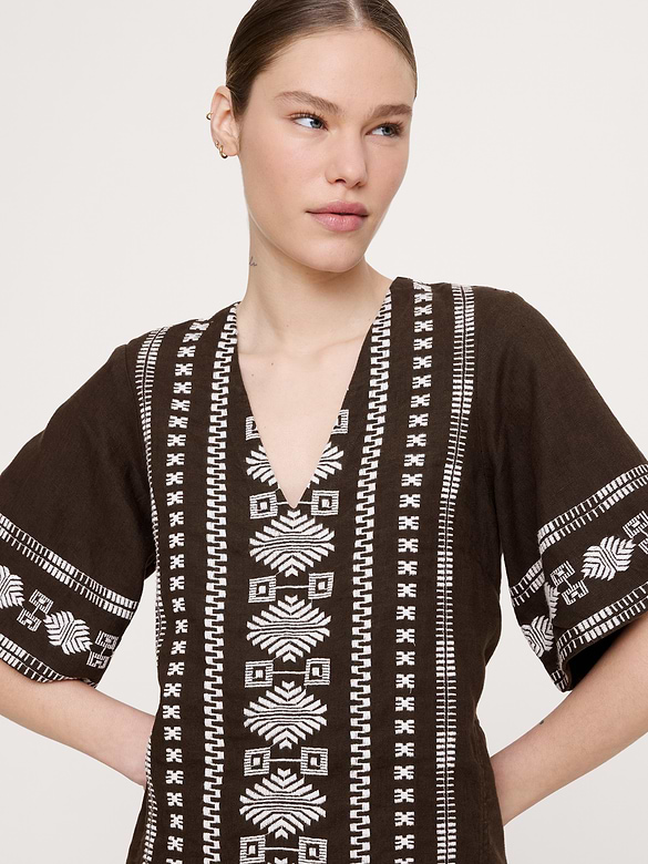 Embroidered Linen Mini Dress