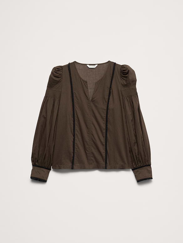 Lightweight Cotton Puff-Sleeve Top
