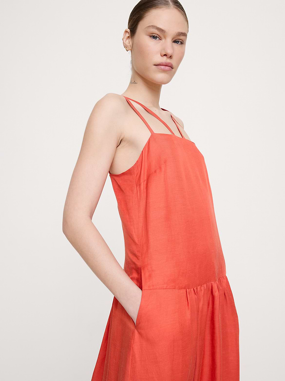 Viscose-Linen Drop-Waist Maxi Dress