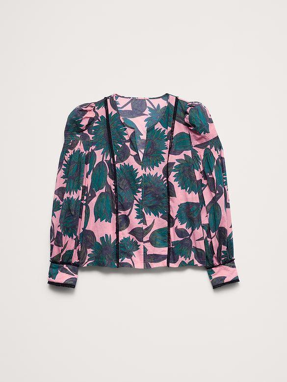 Lightweight Cotton Puff-Sleeve Top