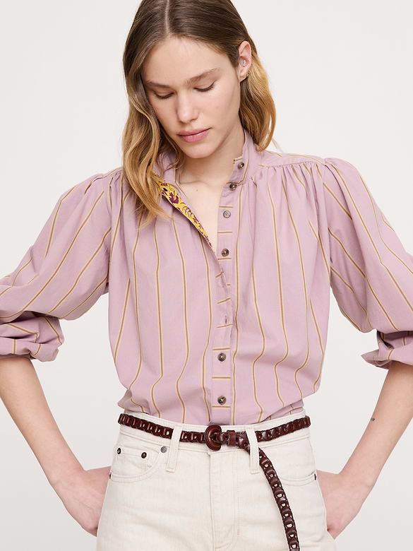 Breezy-Cotton Ruched-Shoulder Shirt