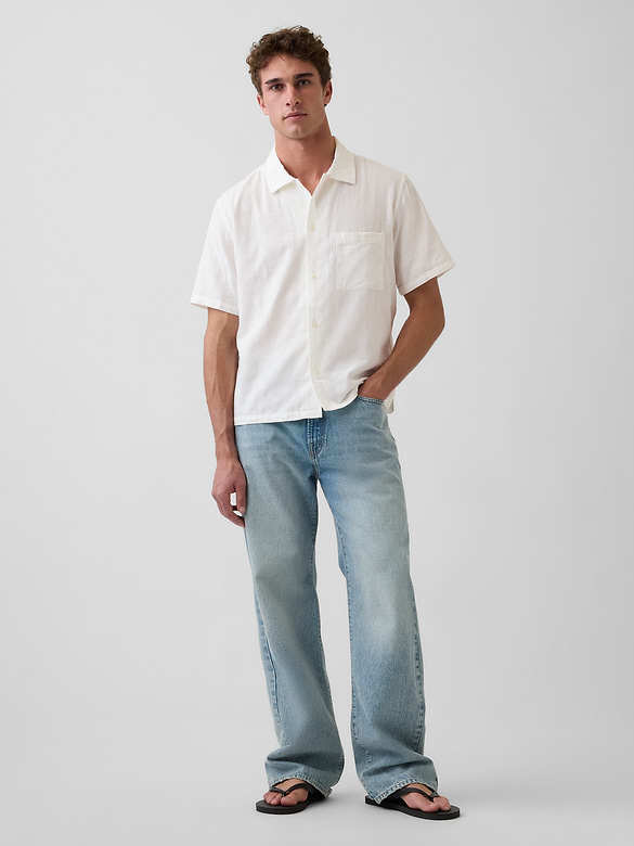 Dobby Relaxed Straight-Hem Shirt