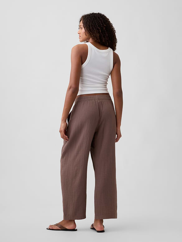 Mid Rise Pull-On Barrel Gauze Pants