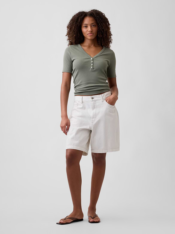 Modern Ribbed V-Neck Henley Top