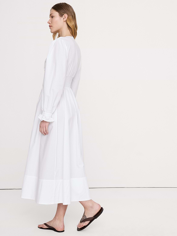 Cotton Poplin Smocked-Waist Maxi Dress