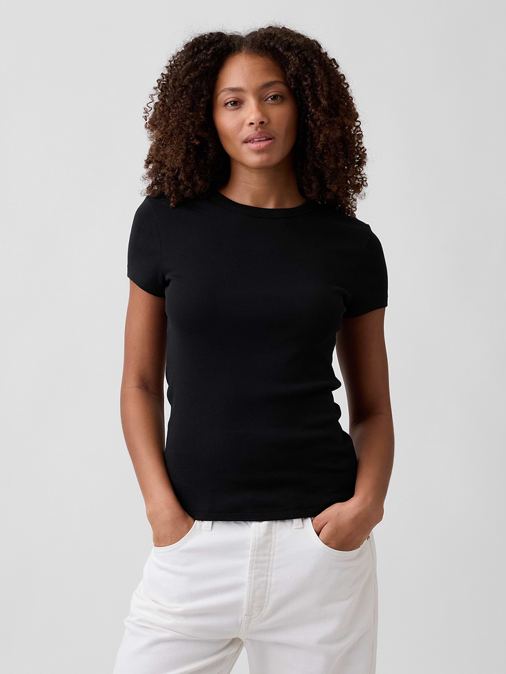 Image 1 of 5, Soft ribbed knit., Short sleeves., Crewneck., Select styles have allover print or stripes., Product #1175579